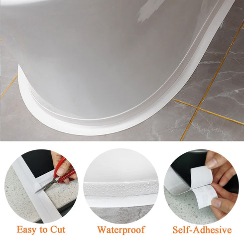 White Caulk Tape Sealant Strip for Bath & Kitchen, 1.5''x10.5FT PVC Self Adhesive Caulk Strip Waterproof Caulking Sealing Strip Tape for Toilet Base, Bathroom Shower Sink Edge Protector