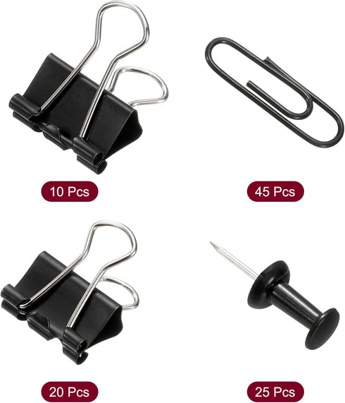 MECCANIXITY Paper Clips Binder Clips Set, 100 Pcs Office Clips with Binder Clips, Black