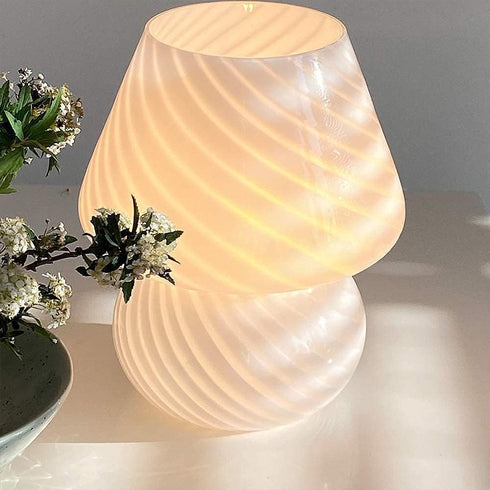 LongTN Translucent Table Mushroom Lamp Italian Style Modern Striped Glass Bedside Lamps Desk Light, Used for Baby Home