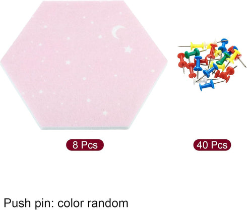 PATIKIL 8 Pack Hexagon Felt Board Tiles, Self Adhesive Mini Moon Wall Pin Bulletin Board with Push Pins for Home Decor,