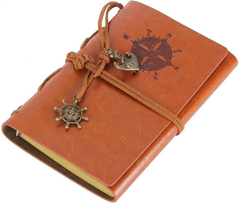 EvZ Leather Writing Journal Notebook, 5 Inches Vintage Nautical Spiral Blank Diary, Unlined Paper, Brown
