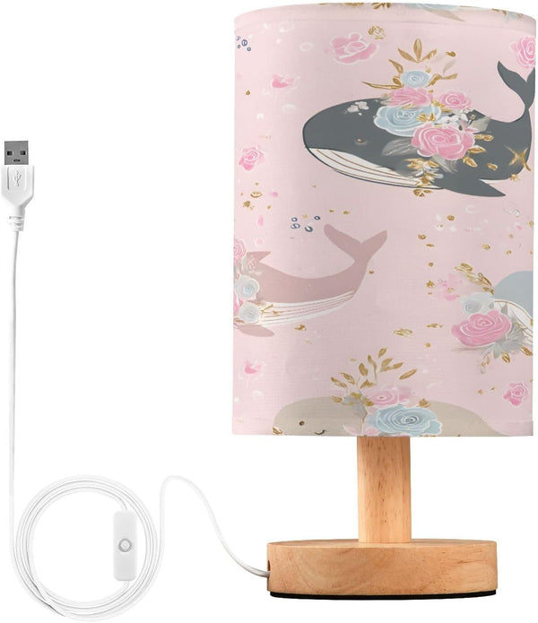 ALAZA Whale Kawaii Cute Rose Bedside Table Lamp with USB Port for