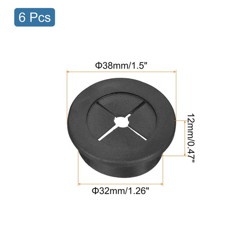 uxcell 6 Pcs Black Cable Cord Grommet, 1-1/4 Inch Flexible Rubber Wire Hole Cover for Desk Organizer