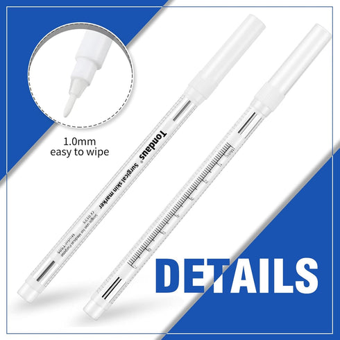 6Pcs Professional Surgical Tip Skin Marker Pen White Stencil Markers Pen with Paper Ruler for Eyebrow, Tattoo Skin Marking Individually Wrapped 1.0 MM by TONDAUS