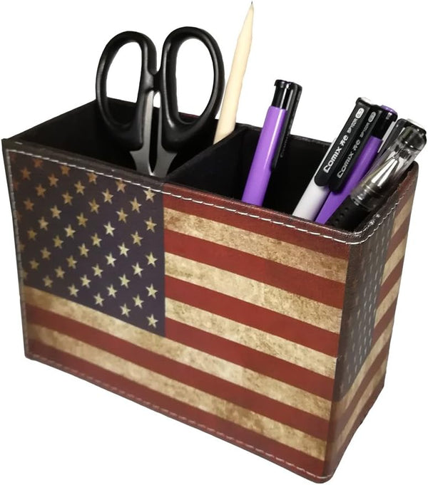 DreamsEden Vintage American Flag Pen Holder, Patriotic Decor Pencil Cup Organizer for Desk Office Home