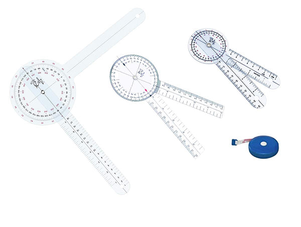 EMI Goniometer Physical Therapy 4 Piece Set, EGM-429TM - 12", 8", 6", and Tape Measure