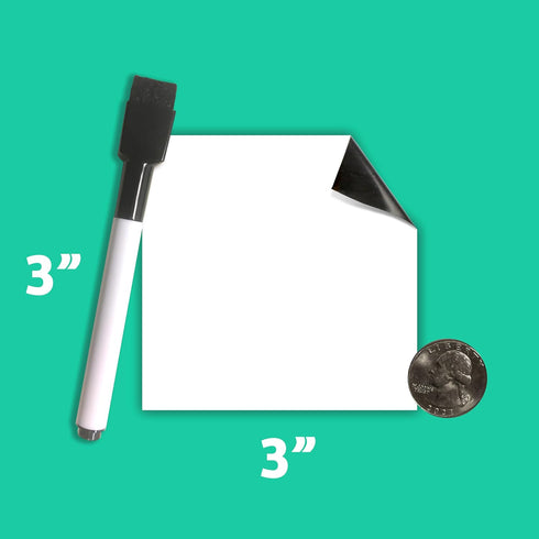 Flipside Products Dry Erase Notes, 3" x 3", 12 Pack, Reusable Sticky Notes with Black Marker and Eraser Cap