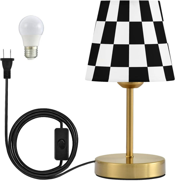 ALAZA Table Lamp for Bedroom Nightstand White Black Buffalo Plaid Checked Desk