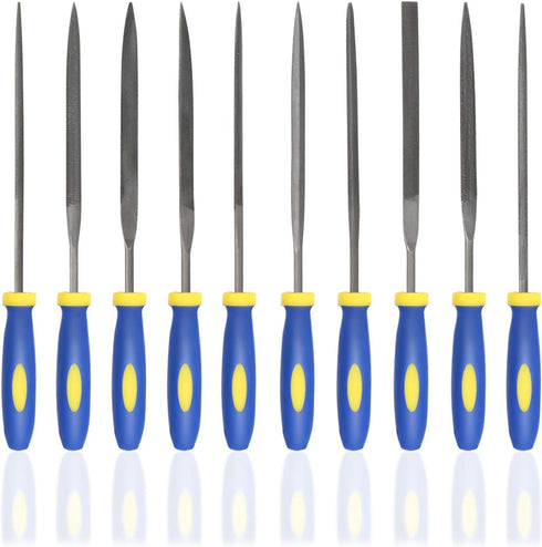 KALIM 10PCS Needle File Set High Carbon Steel with Plastic Non-Slip Handle for Wood, Plastic, Model