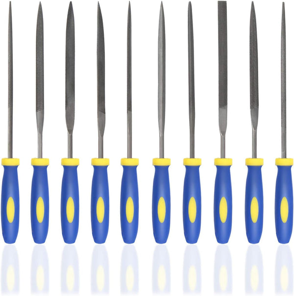 KALIM 10PCS Needle File Set High Carbon Steel with Plastic Non-Slip Handle for Wood, Plastic, Model