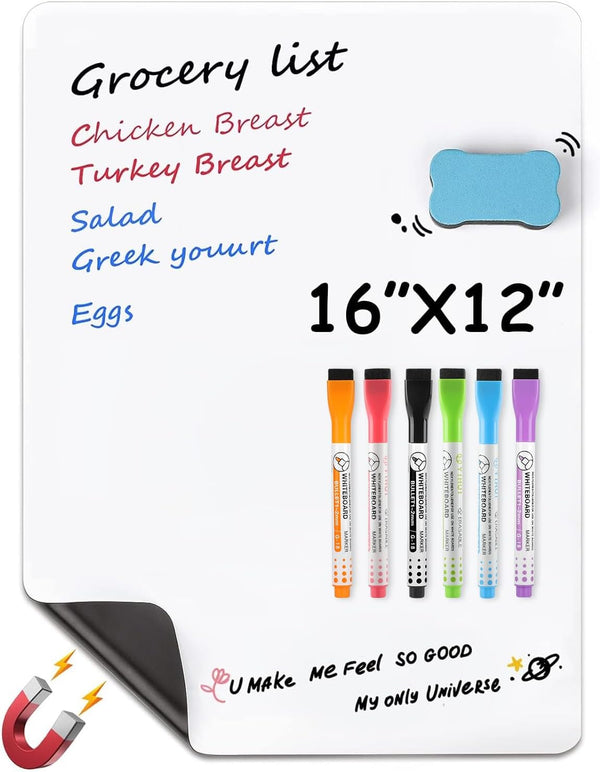 MaxGear 16 x 12 inch Magnetic Dry Erase Whiteboard for Refrigerator, Fridge Shopping List Notice Board