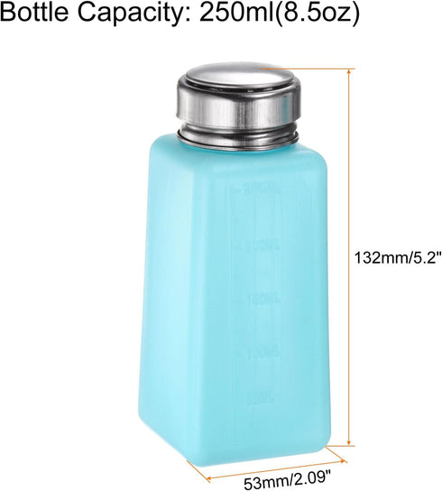 Solvent Alcohol Dispenser 250ml(8.5oz) Push Down Liquid Dispenser Pump with Sealing Stainless Steel Lid for Acetone Cleanser Polish Remover, Blue by HARFINGTON