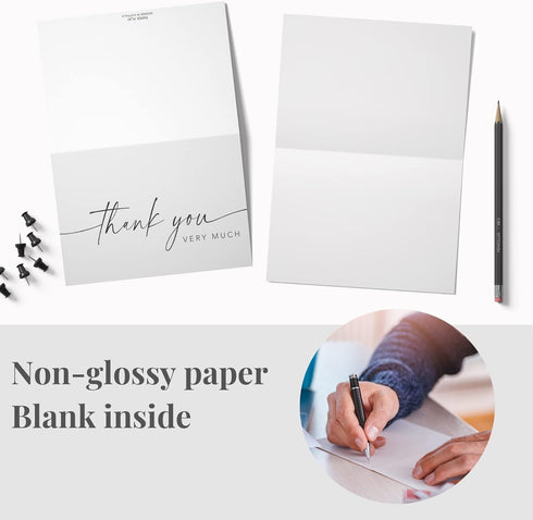 Pack 100, 4x6 Inch Thank You Cards with Envelopes & Matching Stickers, Bulk of Minimalistic Design - Suitable