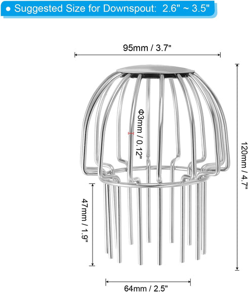 PATIKIL Gutter Guard, 304 Stainless Steel Down Pipe Filter, Anti-Blocking Line Cap Drain Cover Downspout Protector for Blockage Leaves Debris, 3 Inch