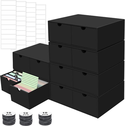aopule 6 Packs Index Cards Box,3x5 Index Card Holder with Lid,2-Compartment Black Index