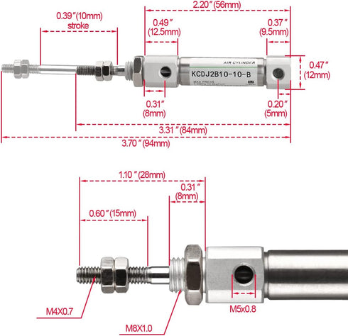 Stainless Steel Slim Air Pneumatic Cylinder CDJ2B 10-10, 10mm Bore, 10mm Stroke, Double Acting