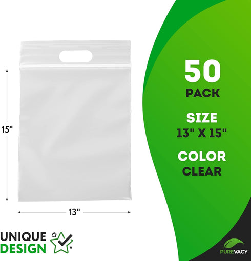 Die Cut Zipper Bags Pack of 50 Clear Polyethylene 13 x 15 Inch Reclosable Zip Bags for Clothes