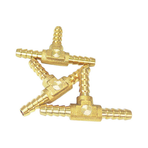 3-Way Tee Brass Hose Fitting, Nigo Industrial Co. 3/16" x 3/16" x 3/16" ID Hose Barb Pipe Fitting (Pack of 3)