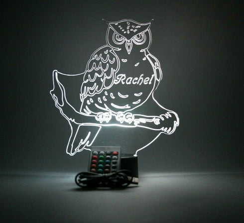 16 MIRROR MANIA Large Owl on Branch Light Up Night Owl Table Desk Lamp LED Personalized Free Engraved Custom Name