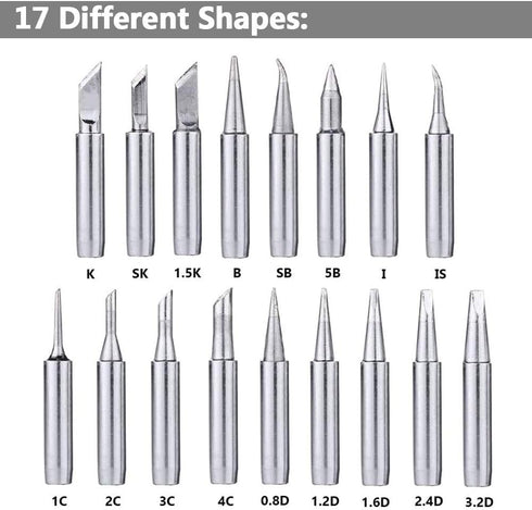 Yakamoz 17Pcs 900M Soldering Iron Tips Solder Welding Replacement Tip Kit for for Hakko, Radio Shack, TENMA, ATTEN, Quick, Aoyue, Yihua Solder Station
