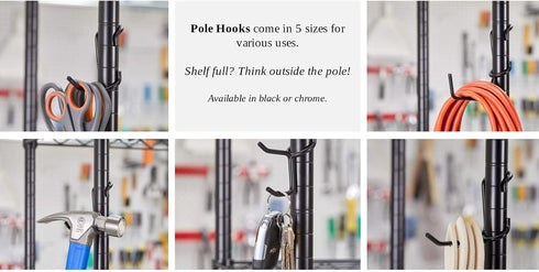 Shelf Pole Hooks 5-Pack, 2" Chrome All Purpose for Garage Shelving Storage Organization
