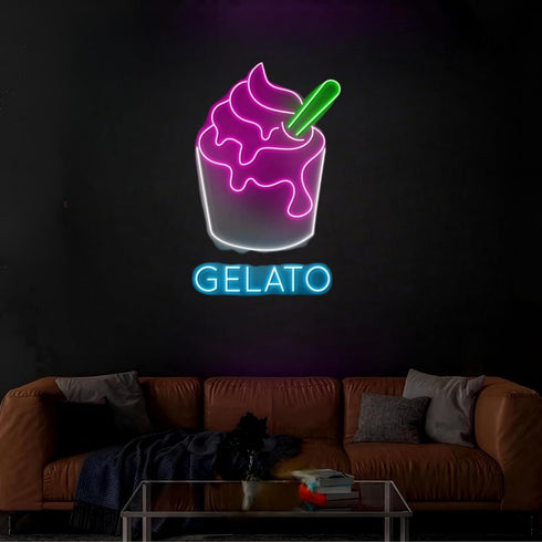 Open Gelato Ice Cream Shop Led Sign, Gelato Ice Cream Wall Led Light, ice cream Dessert Decor for Business Store Cafe