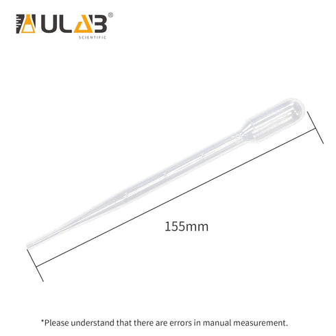 ULAB Sterile Transfer Pipette, Essential Oils Pipettes, 5ml, 2ml Graduated, 0.5ml Graduation Interval, Pack of 100,