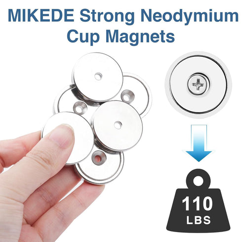 110LB+ 1.26" 0.2" Pack 6 MIKEDE Strong Magnets with Hole, Heavy Duty Neodymium Cup Magnets with Stainless Screw
