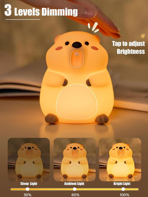 KidoYean 3 Dimmable Cute Groundhog Night Light, Squishy Groundhog Novelty Animal Lamp, Level Nursery Nightlight