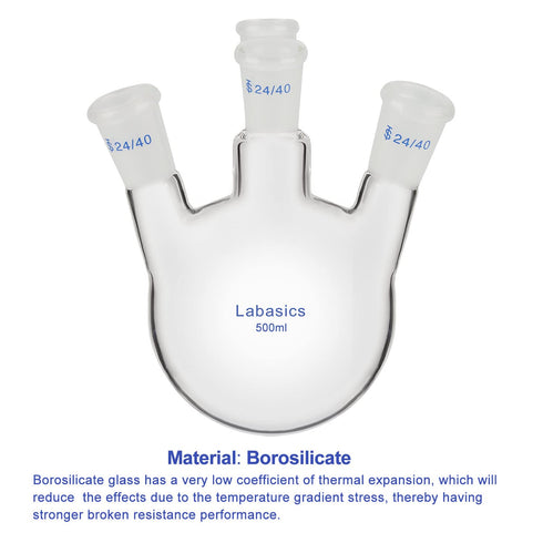 4 Neck Round Bottom Flask RBF, Heavy Wall Borosilicate Glass Lab Flask with 4 Bevel Necks, 500 ml
