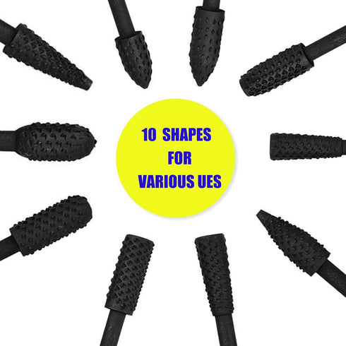 Rasp Wood Carving Bits for Woodworking, 1/8 Shank Mini Rotary Burr Rasp Set, 10 pcs Power Carving Bit Tools
