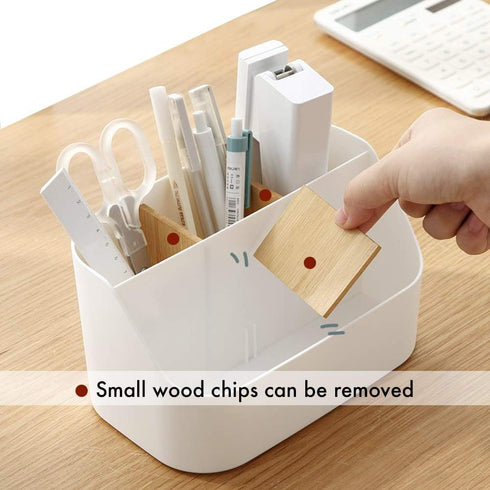Desk Organizer with 5 Compartments, Office Supplies Organizers and Accessories, Makeup Brush Holder, Pen/Pencil Holder, Remote Control Holder with Movable Wooden Partition by JFANexplore