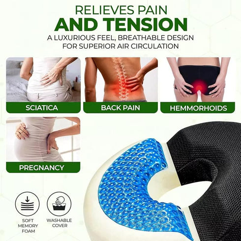 Tailbone Seat Cushion for Car, High-Rebound Memory Foam & Gel Doughnut Pillow for Hemorrhoids, Support, Sciatica Pain
