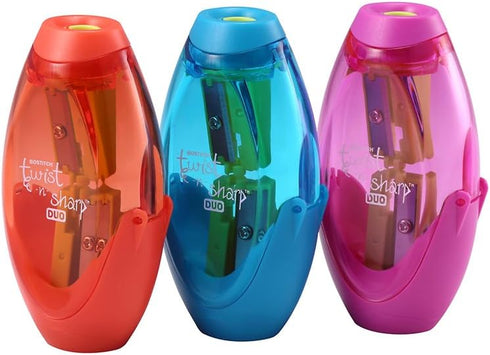 Bostitch Office Twist-N-Sharp Manual Pencil Sharpener, 2 Holes for Standard and Jumbo Pencils, Random Color