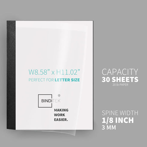 Binditek 10 Pack Thermal Binding Presentation Covers, 1/8 Inch Spine, Holds 30 Sheets, Ultra Clear Front Cover, Black