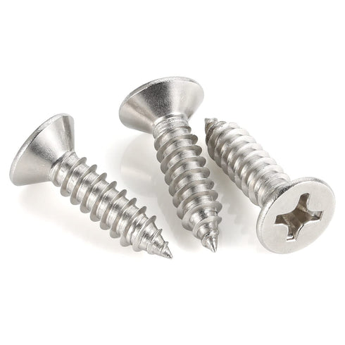 #8 x 1 Flat Head Sheet Metal Screws - 100 PCS, 304 Stainless Steel 18-8, Self Tapping Wood Screws
