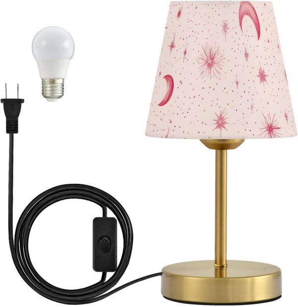 Table Lamp for Bedroom Nightstand Pink Star Moon Bedside Lamp with USB