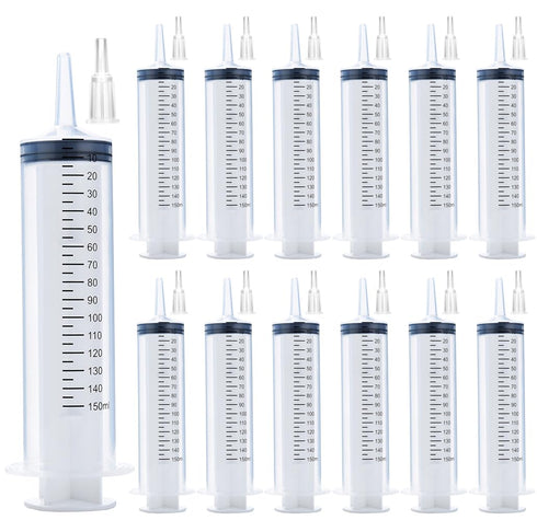 12 Pack 150ml Syringes, Large Plastic Garden Syringe for Scientific Labs, Watering, Refilling