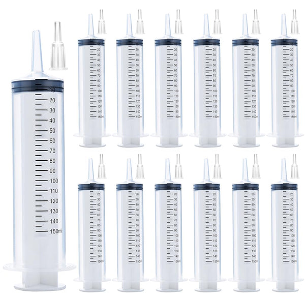 12 Pack 150ml Syringes, Large Plastic Garden Syringe for Scientific Labs, Watering, Refilling