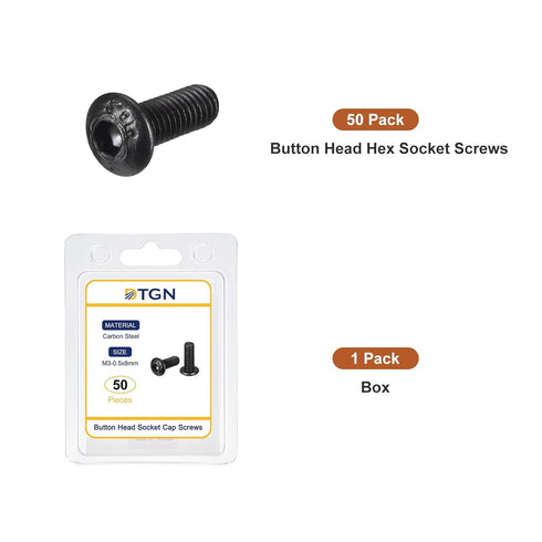 M3-0.5x8mm Button Head Socket Cap Screws, 50Pack Carbon Steel Black Oxide Hex Drive Full Thread Fasteners