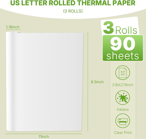 8.5 11 Inch, F82, PN81, 3 Rongta Rolled Thermal Printer Paper x Advanced Quick-Dry US Letter Size Thermal Paper