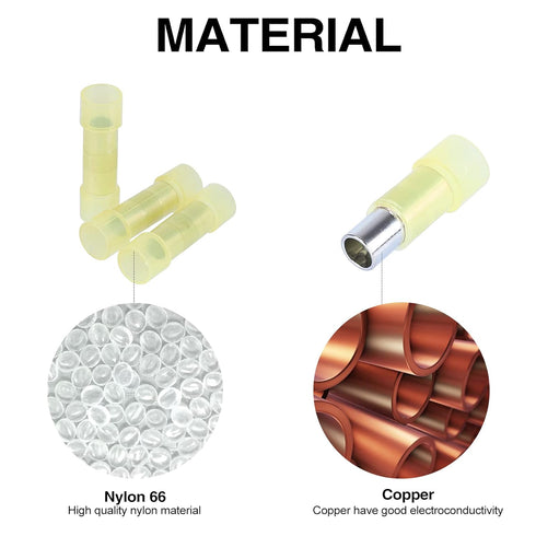 120pcs Yellow PA66 Nylon 12-10 AWG Electrical Crimp Butt Connectors, Fully Insulated Splice Terminals