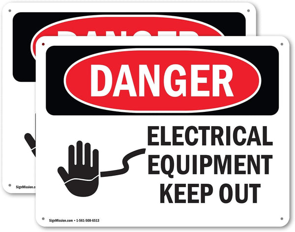 (2 Pack) OSHA Danger Sign, Electrical Equipment Keep Out, 10 Inch X 7 Inch Aluminum Metal Signs