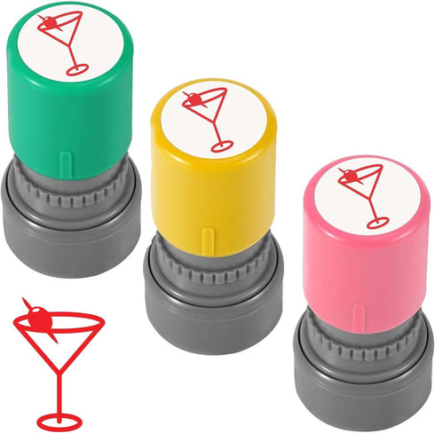 Play as Pro 3 Pack Martini Stamp,Self Inking Rubber Hand Stamp, Martini Glass Drink Stamp