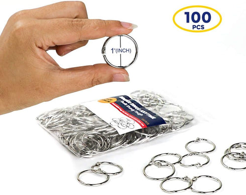 Binder Rings 1 Inch, 100 pcs Sturdy Book Rings for Loose Leaf Binder, Nickel Plated Metal Rings for Office School