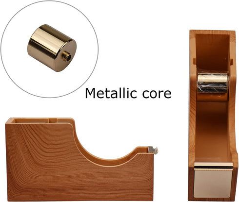 Enyuwlcm Cute Heavy Duty Acrylic Desk Tape Dispenser with Non-Skid Base for 1 Inch Core Tape, Imitation Wood Grain