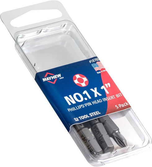 Mayhew Tools 18760-5 USA Phillips Pin Head Insert Bit, 5-Pack, No. 1 x 1"