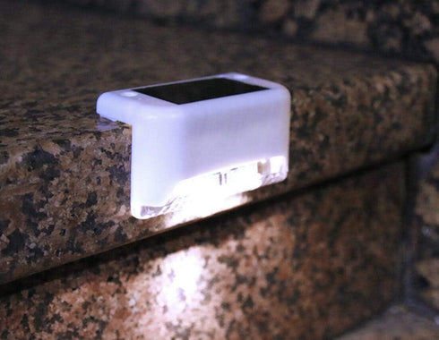 1 4 Pack Solar Powered Step Lights for Outdoor Stairs, Railing, Fence Post, Pathway, Yard, Patio - LED, White