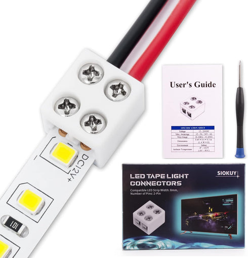 2-Pin 8mm Solderless LED Strip Connectors, Reliable and Easy-to-Install Solidly Connected LED Light Connectors