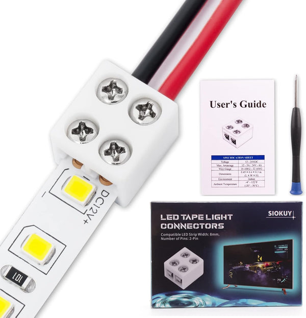 2-Pin 8mm Solderless LED Strip Connectors, Reliable and Easy-to-Install Solidly Connected LED Light Connectors